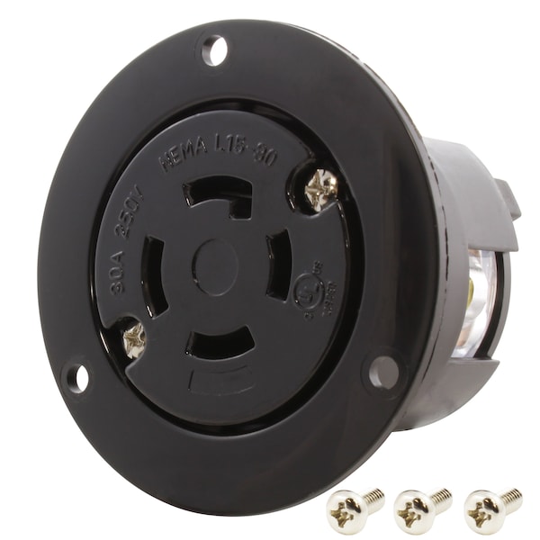L15-30R, 30 A, 250V AC, 3 Pole, 4 Wire, Surface Mount, Grounded
